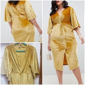 Velvet twist kimono sleeve midi bodycon dress